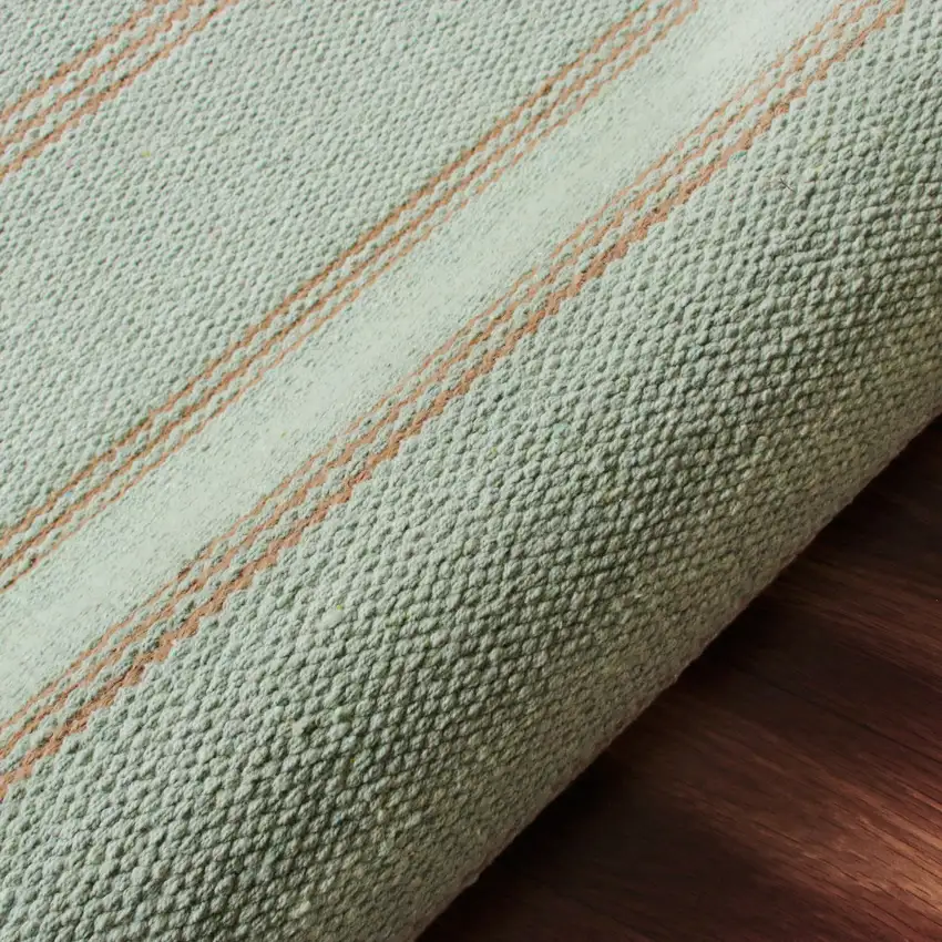 Green And Tan Striped Hand Woven Square Rug Photo 9