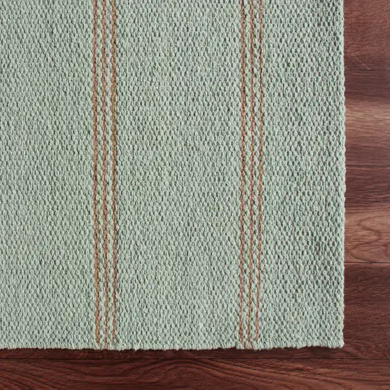 Green And Tan Striped Hand Woven Square Rug Photo 9