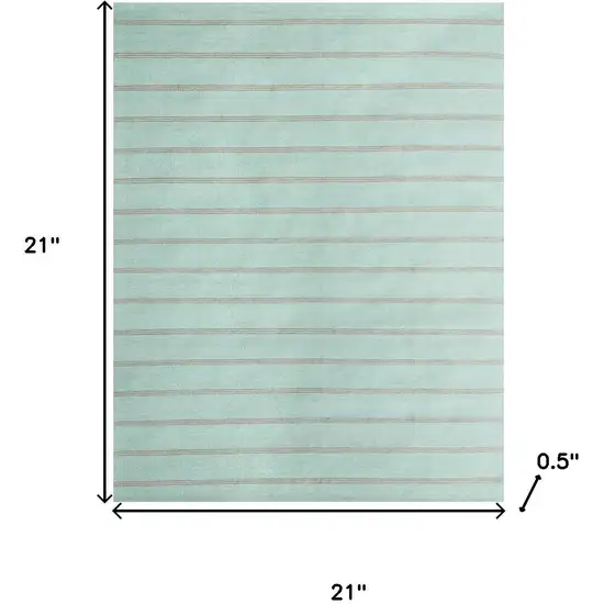 Green And Tan Striped Hand Woven Square Rug Photo 3