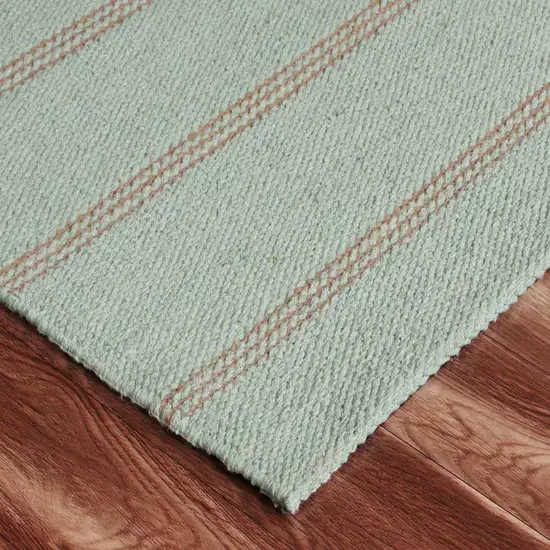 Green And Tan Striped Hand Woven Square Rug Photo 8
