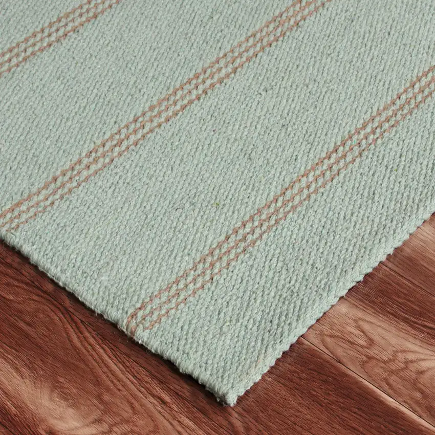 Green And Tan Striped Hand Woven Square Rug Photo 8