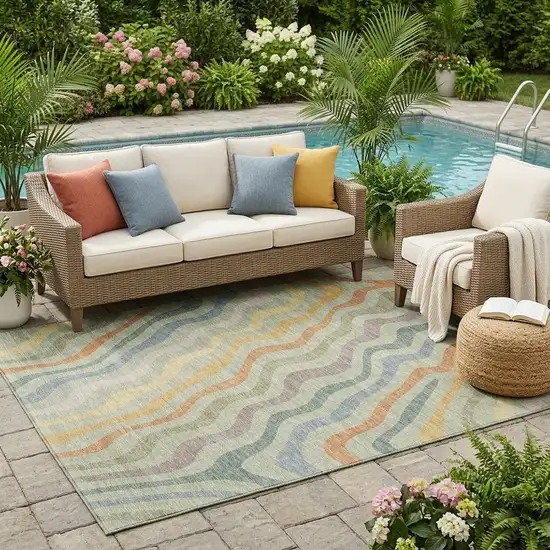Green And Taupe Abstract Washable Indoor Outdoor Area Rug Photo 1