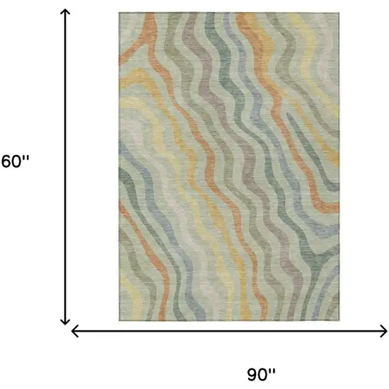 Green And Taupe Abstract Washable Indoor Outdoor Area Rug Photo 7