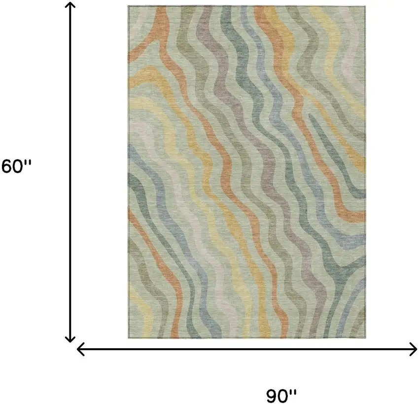 Green And Taupe Abstract Washable Indoor Outdoor Area Rug Photo 7