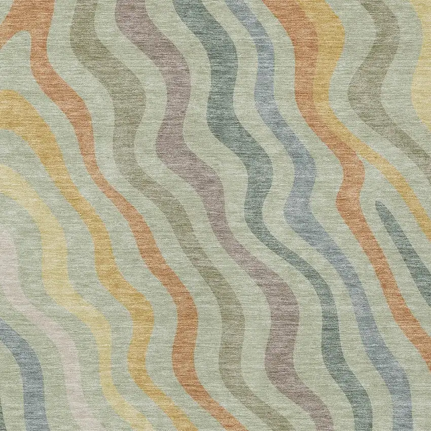 Green And Taupe Abstract Washable Indoor Outdoor Area Rug Photo 3