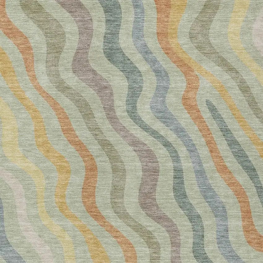 Green And Taupe Abstract Washable Indoor Outdoor Area Rug Photo 3