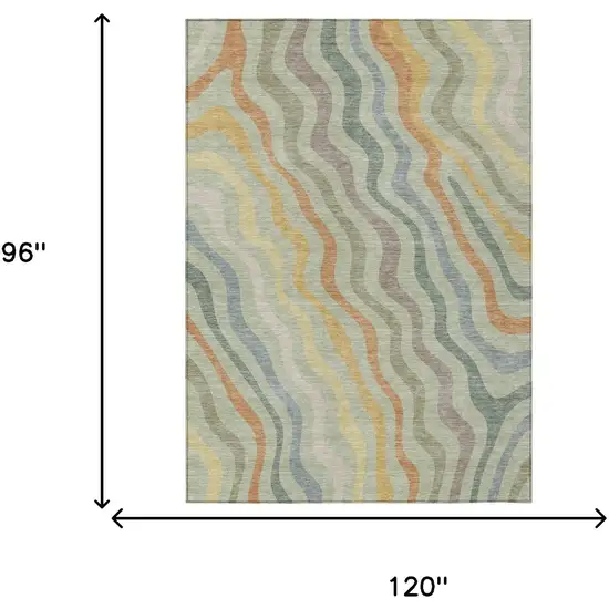 Green And Taupe Abstract Washable Indoor Outdoor Area Rug Photo 7