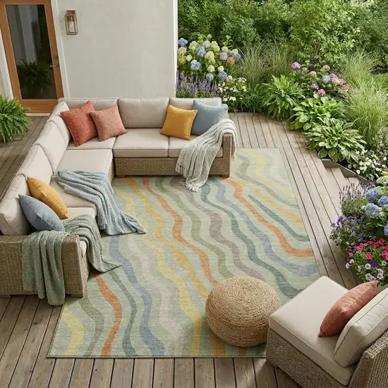 Green And Taupe Abstract Washable Indoor Outdoor Area Rug Photo 1