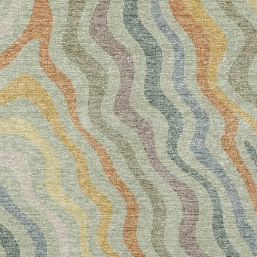 Green And Taupe Abstract Washable Indoor Outdoor Area Rug Photo 3