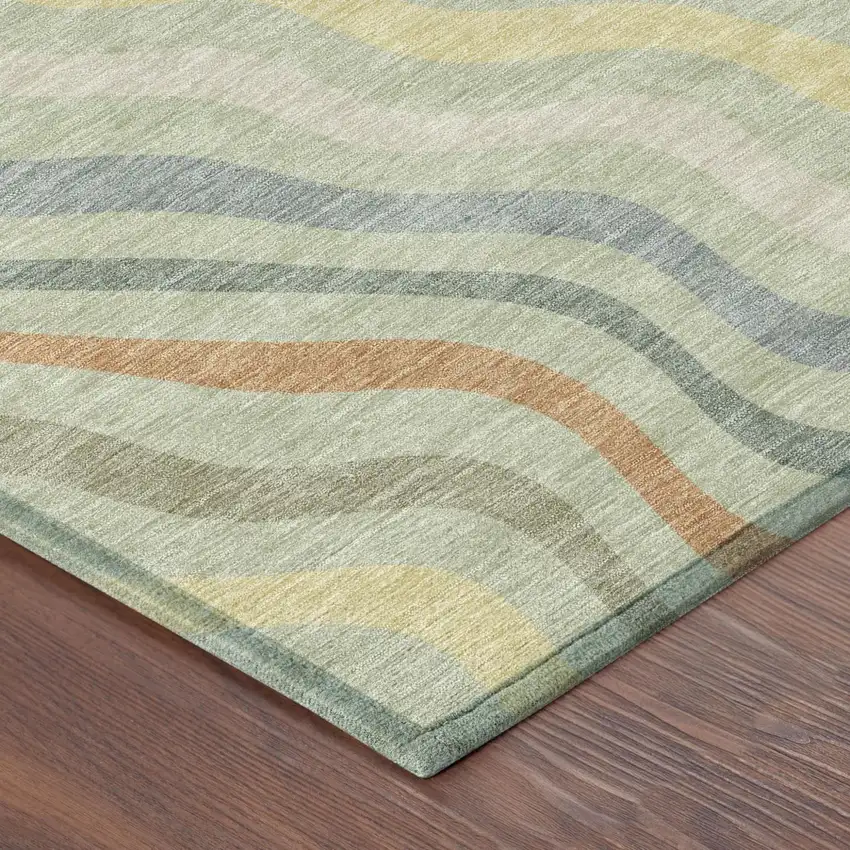 Green And Taupe Abstract Washable Indoor Outdoor Area Rug Photo 5