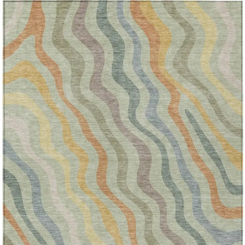 Green And Taupe Abstract Washable Indoor Outdoor Area Rug Photo 4