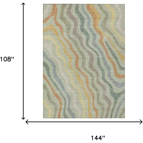 Green And Taupe Abstract Washable Indoor Outdoor Area Rug Photo 7