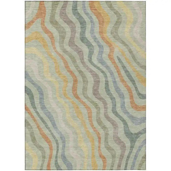 Green And Taupe Abstract Washable Indoor Outdoor Area Rug Photo 2