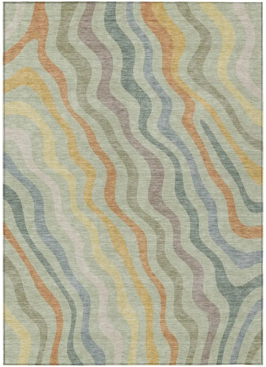 Green And Taupe Abstract Washable Indoor Outdoor Area Rug Photo 2