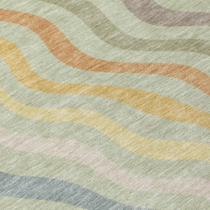 Green And Taupe Abstract Washable Indoor Outdoor Area Rug Photo 6