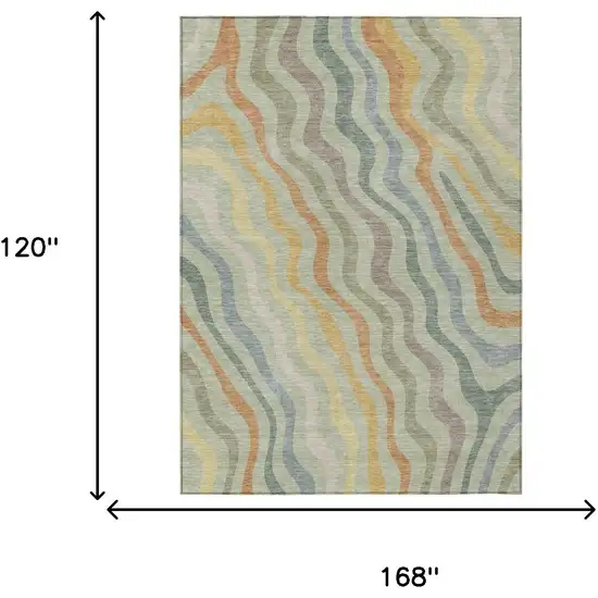 Green And Taupe Abstract Washable Indoor Outdoor Area Rug Photo 7