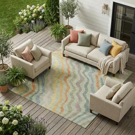 Green And Taupe Abstract Washable Indoor Outdoor Area Rug Photo 1