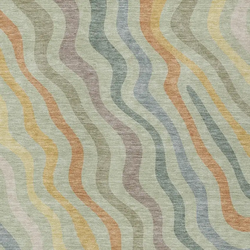 Green And Taupe Abstract Washable Indoor Outdoor Area Rug Photo 3