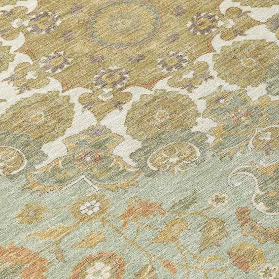 Green And Taupe Damask Washable Indoor Outdoor Area Rug Photo 5