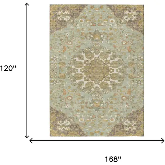 Green And Taupe Damask Washable Indoor Outdoor Area Rug Photo 6