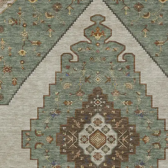 Green And Taupe Geometric Washable Indoor Outdoor Area Rug Photo 3