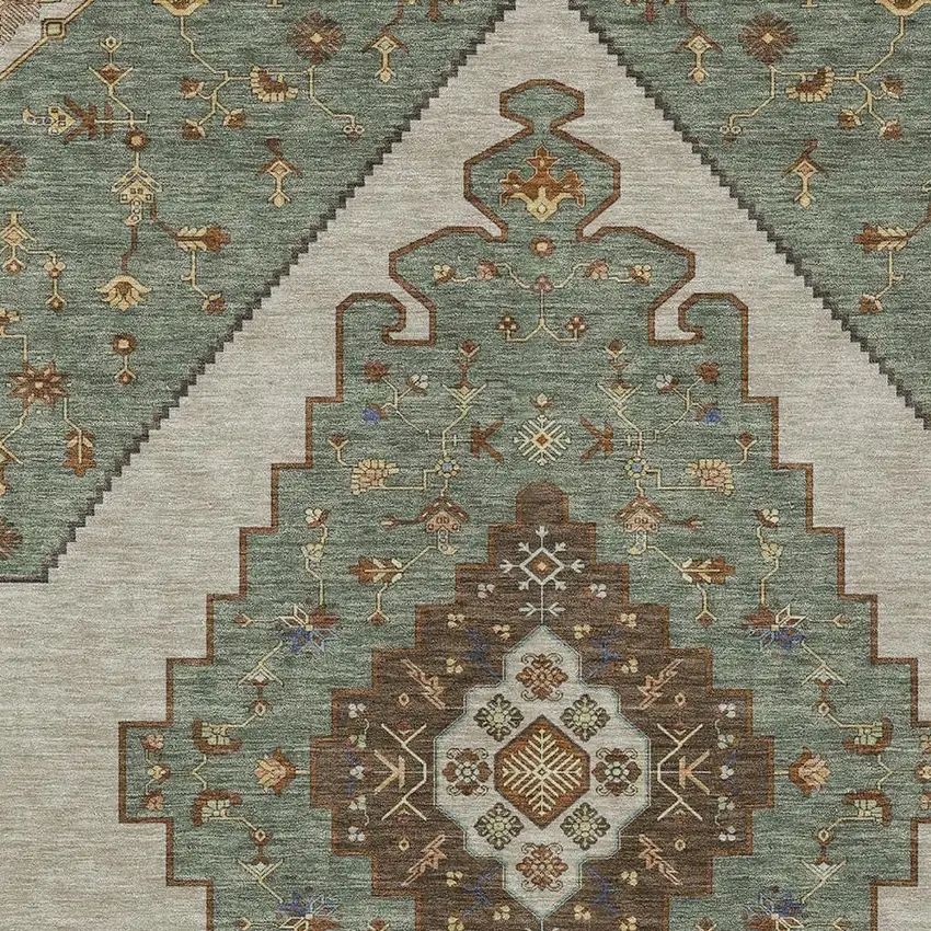 Green And Taupe Geometric Washable Indoor Outdoor Area Rug Photo 3