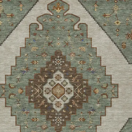 Green And Taupe Geometric Washable Indoor Outdoor Area Rug Photo 2