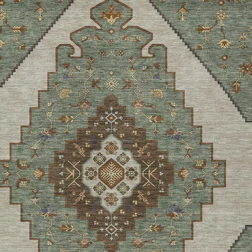 Green And Taupe Geometric Washable Indoor Outdoor Area Rug Photo 2