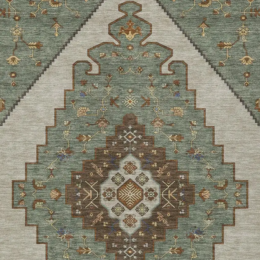 Green And Taupe Geometric Washable Indoor Outdoor Area Rug Photo 2