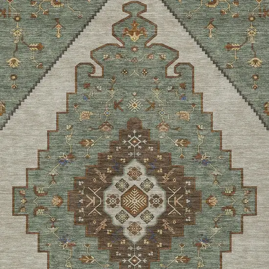 Green And Taupe Geometric Washable Indoor Outdoor Area Rug Photo 2