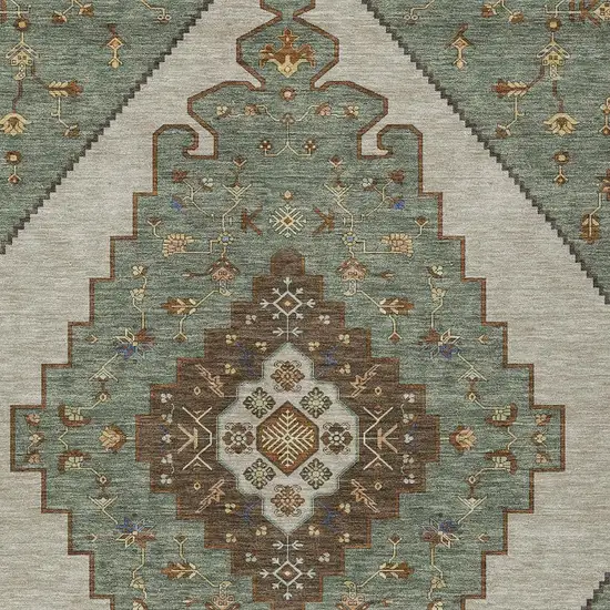 Green And Taupe Geometric Washable Indoor Outdoor Area Rug Photo 2