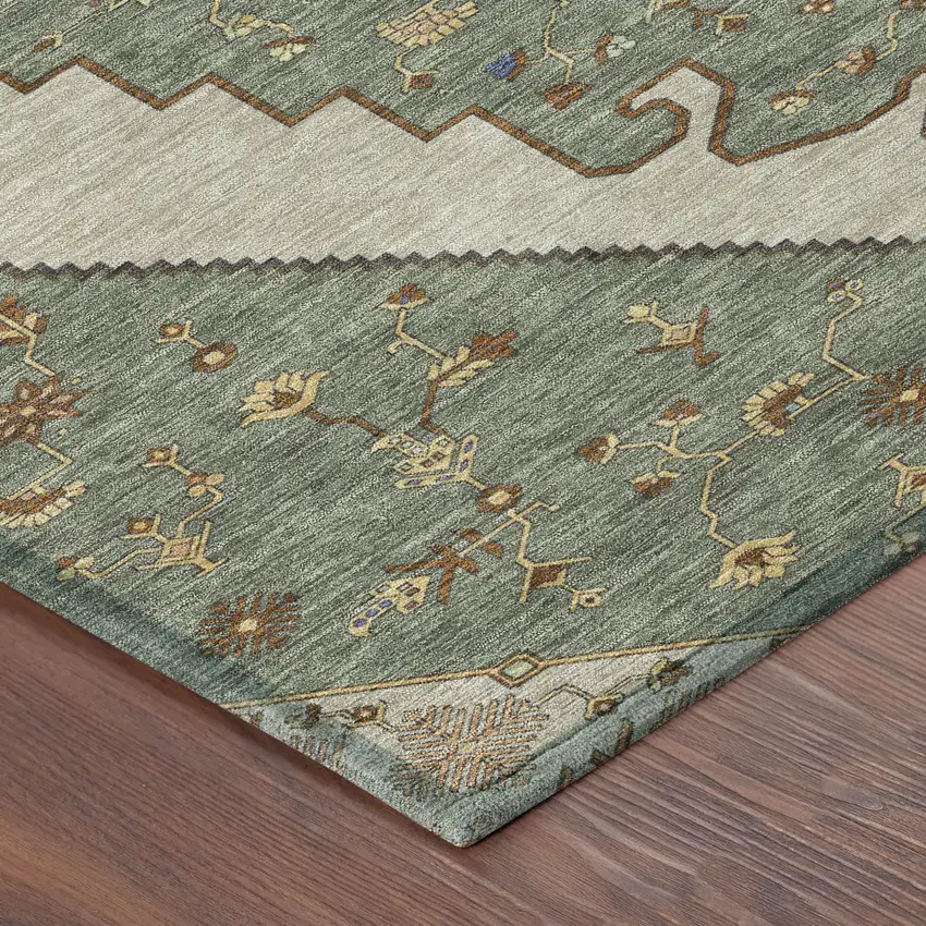 Green And Taupe Geometric Washable Indoor Outdoor Area Rug Photo 8
