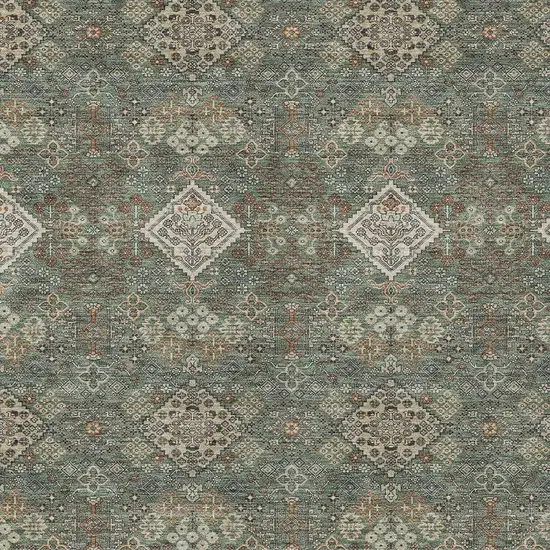 Green And Taupe Geometric Washable Indoor Outdoor Area Rug Photo 2