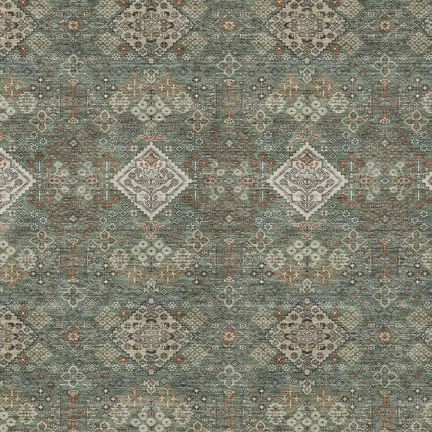 Green And Taupe Geometric Washable Indoor Outdoor Area Rug Photo 2