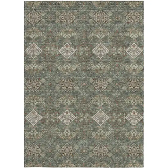 Green And Taupe Geometric Washable Indoor Outdoor Area Rug Photo 3