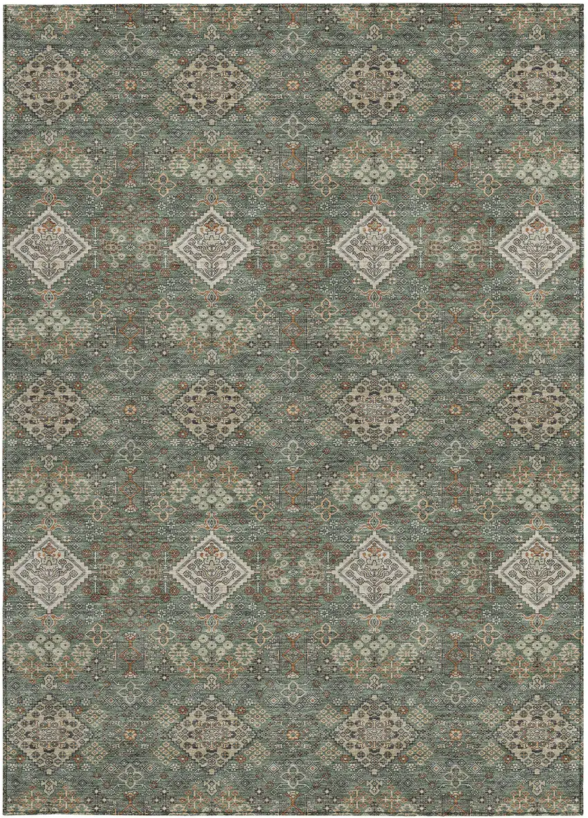 Green And Taupe Geometric Washable Indoor Outdoor Area Rug Photo 3
