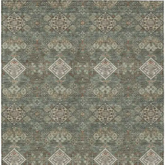 Green And Taupe Geometric Washable Indoor Outdoor Area Rug Photo 3