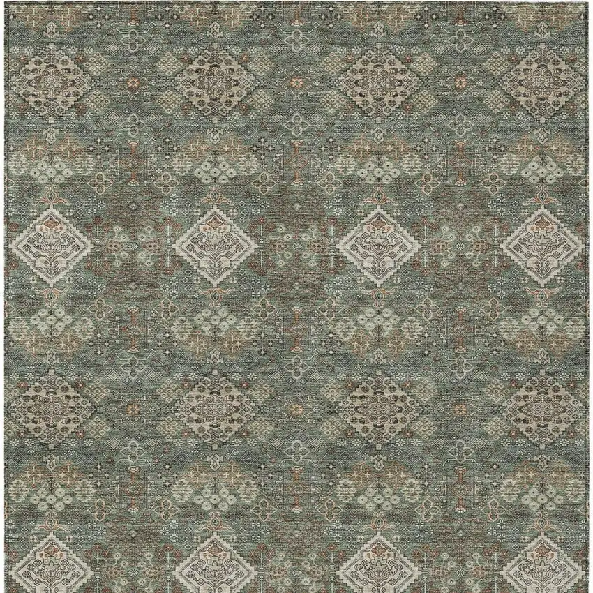 Green And Taupe Geometric Washable Indoor Outdoor Area Rug Photo 3