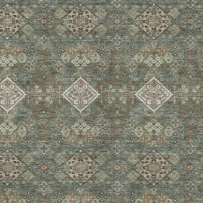 Green And Taupe Geometric Washable Indoor Outdoor Area Rug Photo 2