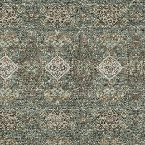 Green And Taupe Geometric Washable Indoor Outdoor Area Rug Photo 2