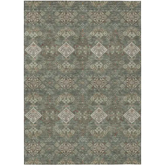 Green And Taupe Geometric Washable Indoor Outdoor Area Rug Photo 1