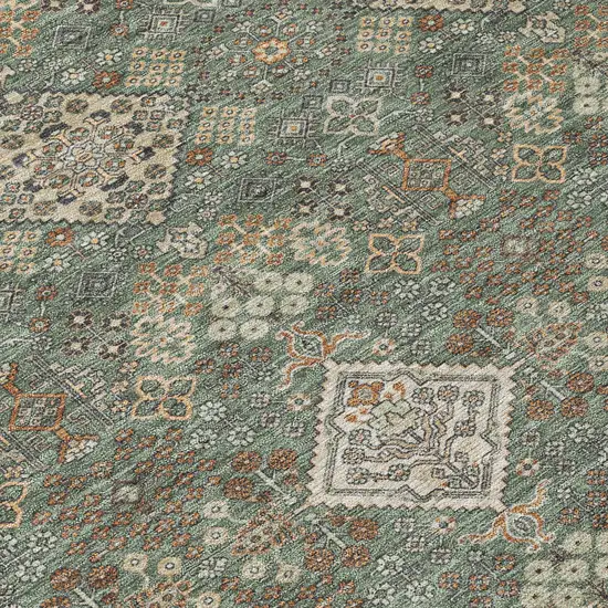 Green And Taupe Geometric Washable Indoor Outdoor Area Rug Photo 9