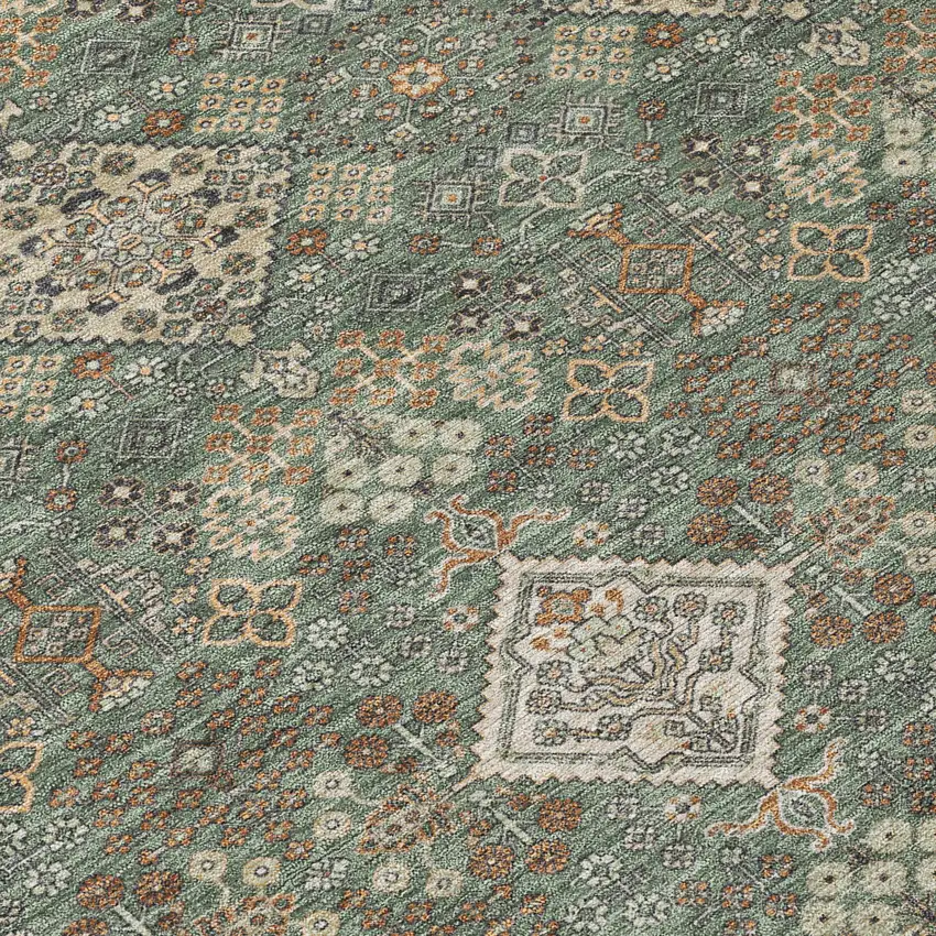 Green And Taupe Geometric Washable Indoor Outdoor Area Rug Photo 9