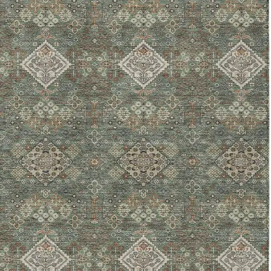 Green And Taupe Geometric Washable Indoor Outdoor Area Rug Photo 2