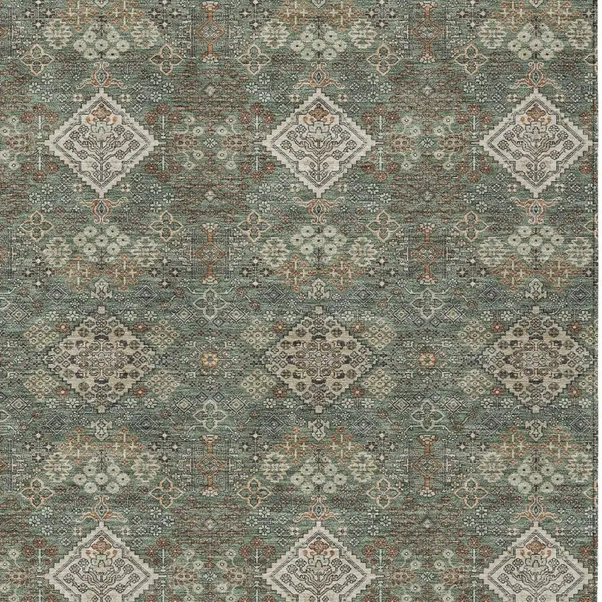 Green And Taupe Geometric Washable Indoor Outdoor Area Rug Photo 2
