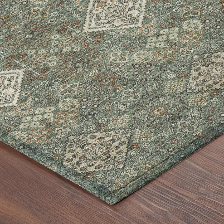 Green And Taupe Geometric Washable Indoor Outdoor Area Rug Photo 8