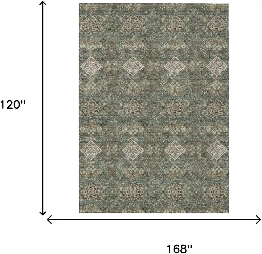 Green And Taupe Geometric Washable Indoor Outdoor Area Rug Photo 6