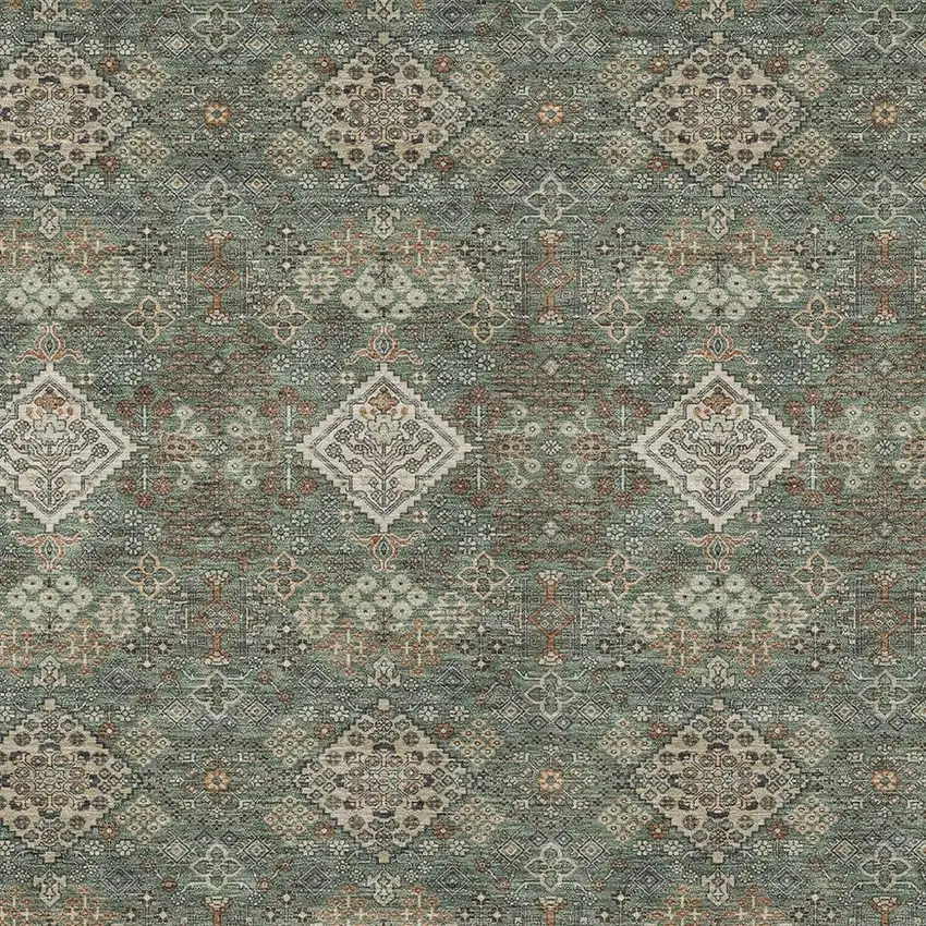 Green And Taupe Geometric Washable Indoor Outdoor Area Rug Photo 2
