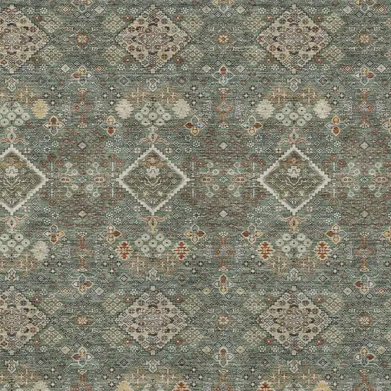 Green And Taupe Geometric Washable Indoor Outdoor Area Rug Photo 2