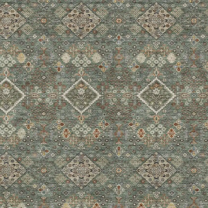 Green And Taupe Geometric Washable Indoor Outdoor Area Rug Photo 2